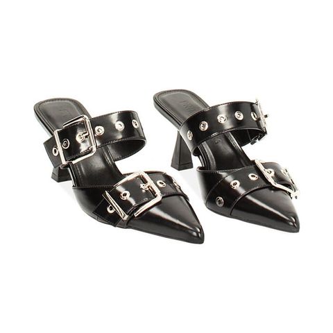 Dép Cao Gót Nữ Primadonna Collection Black Clogs With Buckles 7Cm