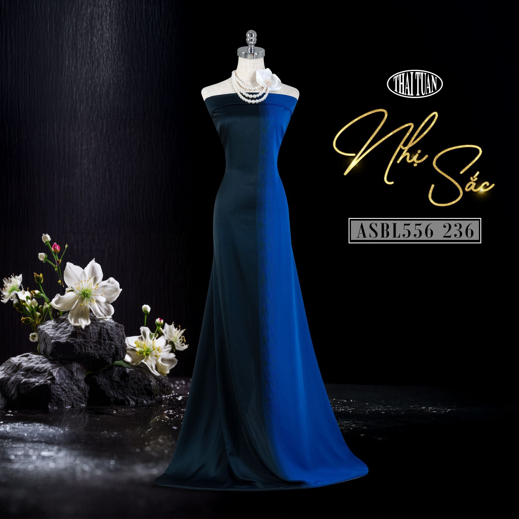 ASBL556236 Vải In Hoa Văn Cách Điệu Màu Xanh 2 Ánh Khổ 1m50 Dài 3m