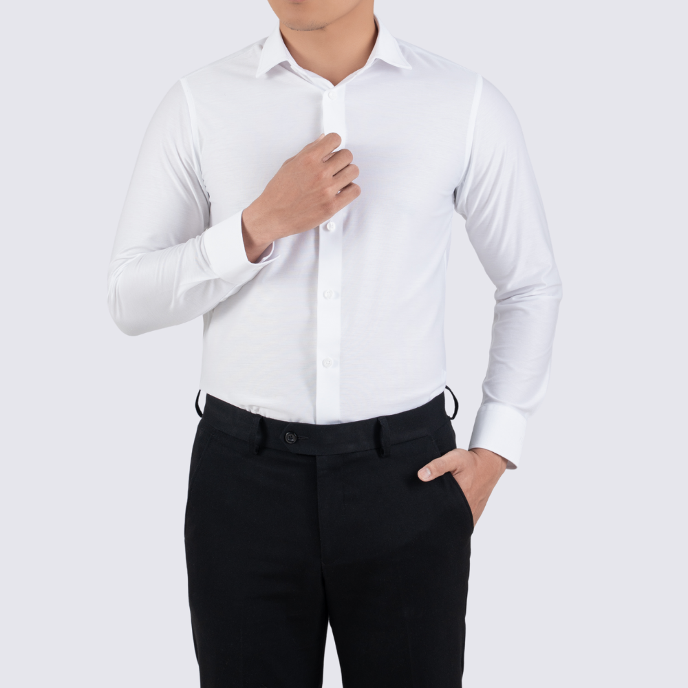 Áo sơ mi nam dài tay Cotton cổ vuông màu trắng mỏng mát GENTITI By Thái Tuấn- 1C804HAKT001