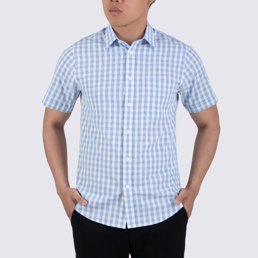 Áo sơ mi nam tay ngắn họa tiết sọc kẻ xanh GENTITI By Thái Tuấn - 1C810HAKT100