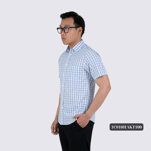 Áo sơ mi nam tay ngắn họa tiết sọc kẻ xanh GENTITI By Thái Tuấn - 1C810HAKT100