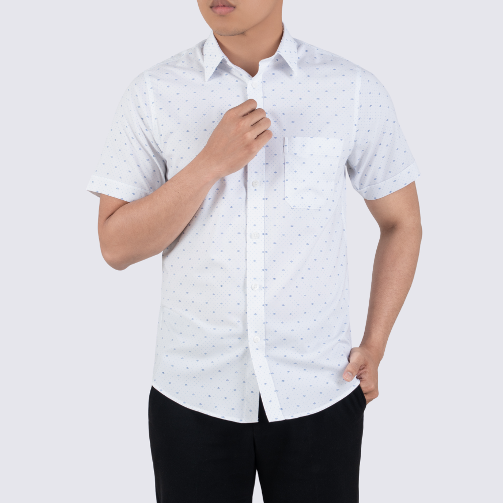 Áo sơ mi nam trắng họa tiết chấm bi xanh GENTITI By Thái Tuấn - 1C812HAKT701