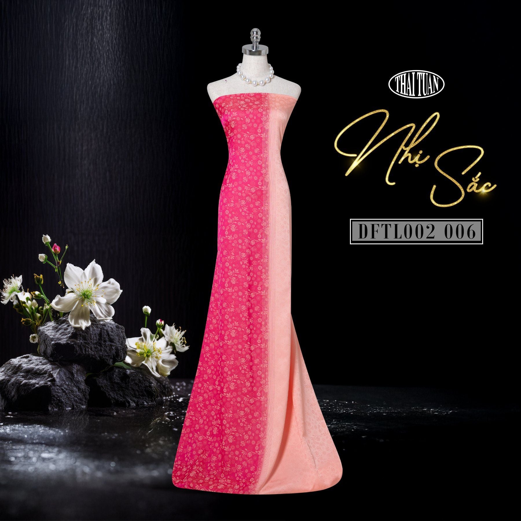 DFTL002006 Vải Gấm Hoa Văn Cách Điệu Nhẹ Màu Hồng Đỏ 2 Ánh Khổ 1m50 Dài 3m