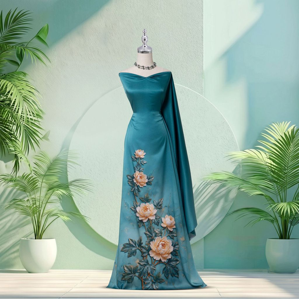 Vải Cao Cấp Dạ Nguyệt Lam Kháng Khuẩn Đính Đá 1m5x2m3 ASB6787X65N3N