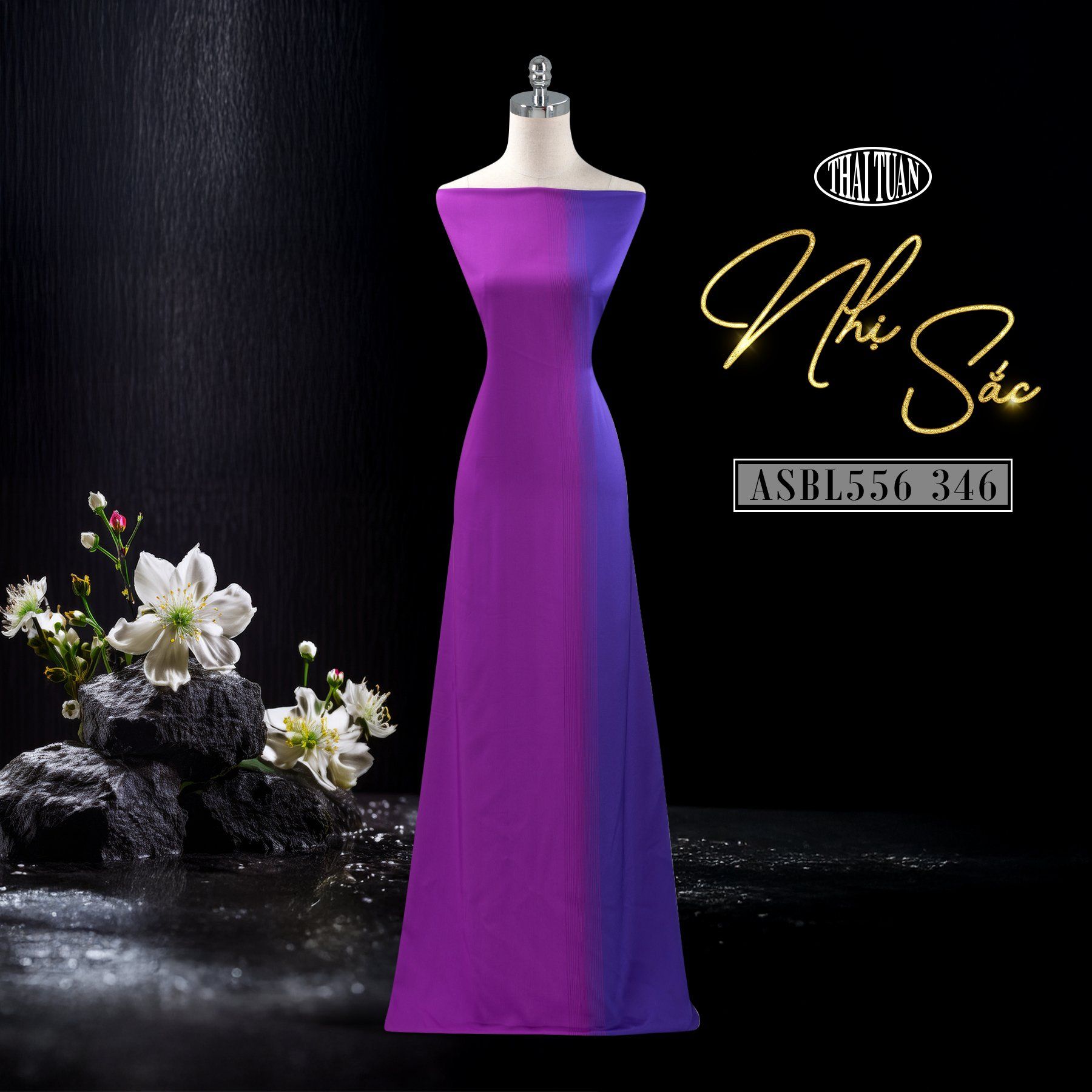 ASBL556346 Vải In Hoa Văn Cách Điệu Màu Tím 2 Ánh Khổ 1,5 Mét x Dài 3 Mét