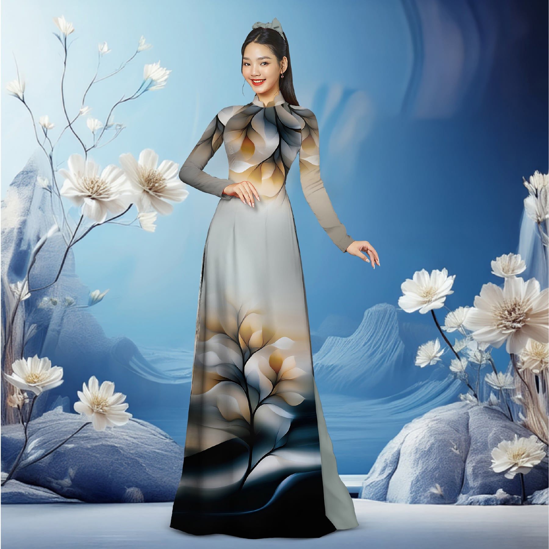 Vải Áo Dài Sắc Phương Nam Hoa Lá Kháng Khuẩn 1m50 x 2m1 ASBR533074MA5