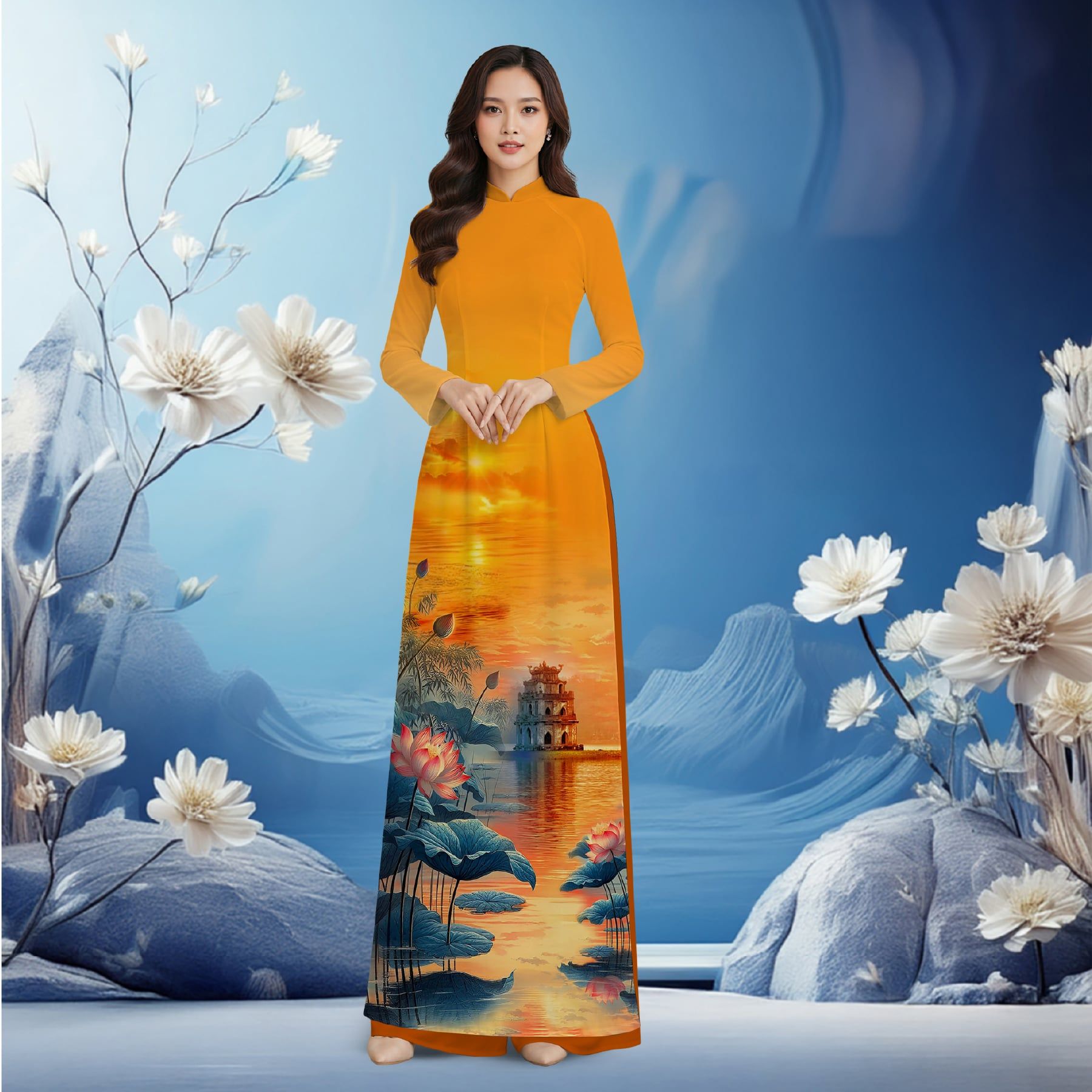 Vải Áo Dài In Sắc Phương Nam Hóa Lá Phong Cảnh Sắc Việt Khổ 1m5 x 2m3 ASBQ533308LUU