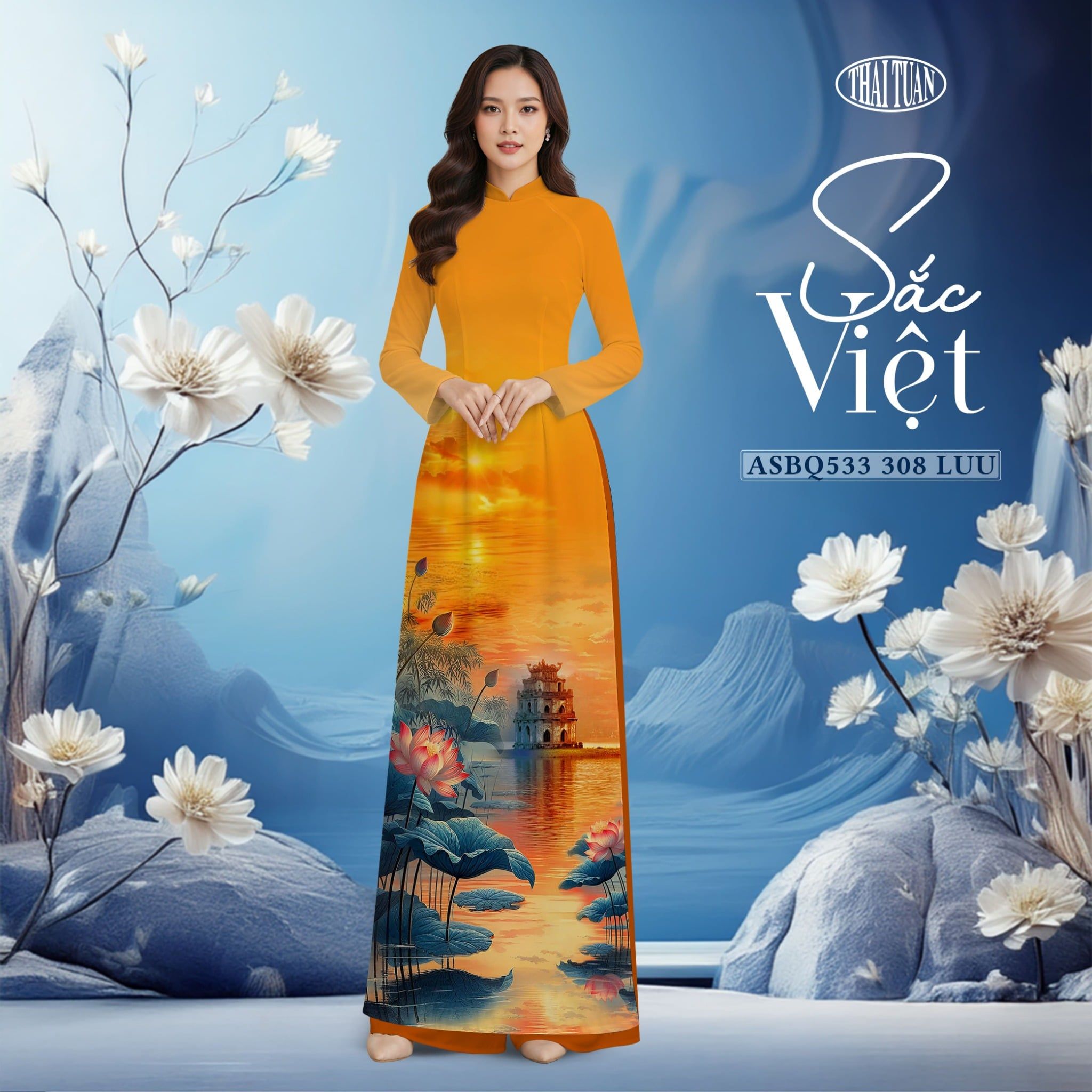 ASBQ533308LUU Vải Áo Dài In Sắc Việt Khổ 1m5 x 2m3