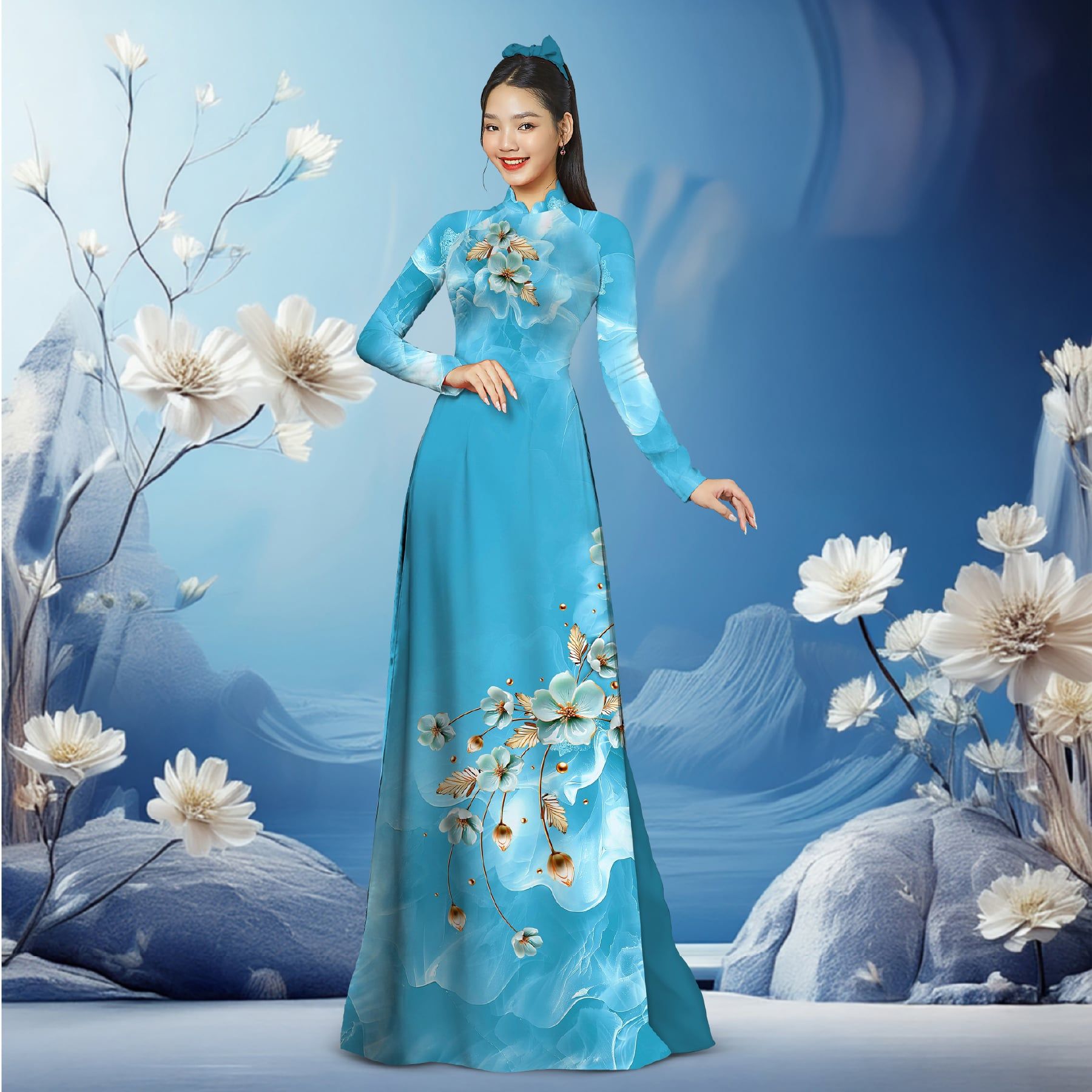 Vải Áo Dài Sắc Phương Nam Hoa Lá Kháng Khuẩn 1m50 x 2m1 ASBR533005MA2