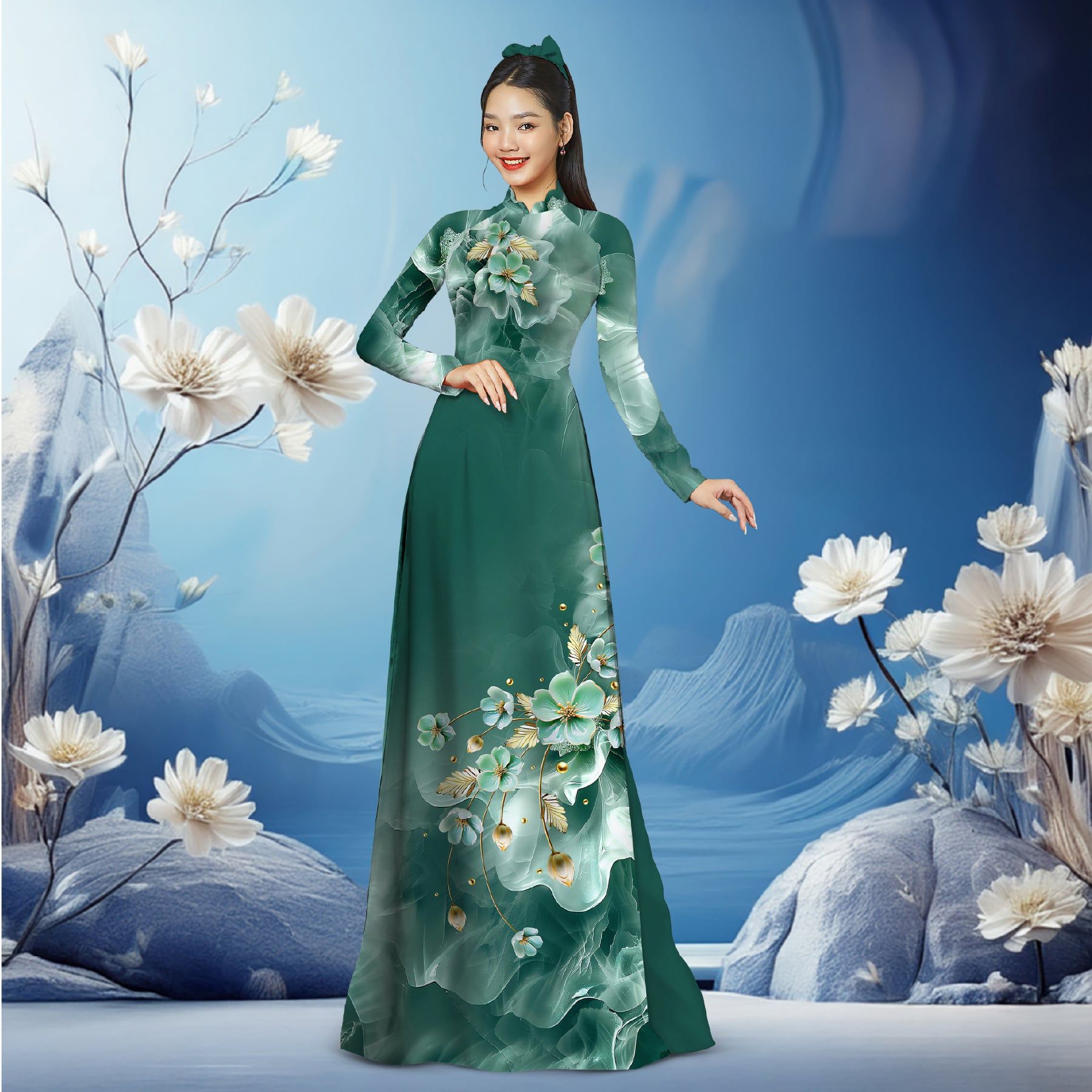 Vải Áo Dài Sắc Phương Nam Hoa Lá Kháng Khuẩn 1m50 x 2m1 ASBR533024MA2