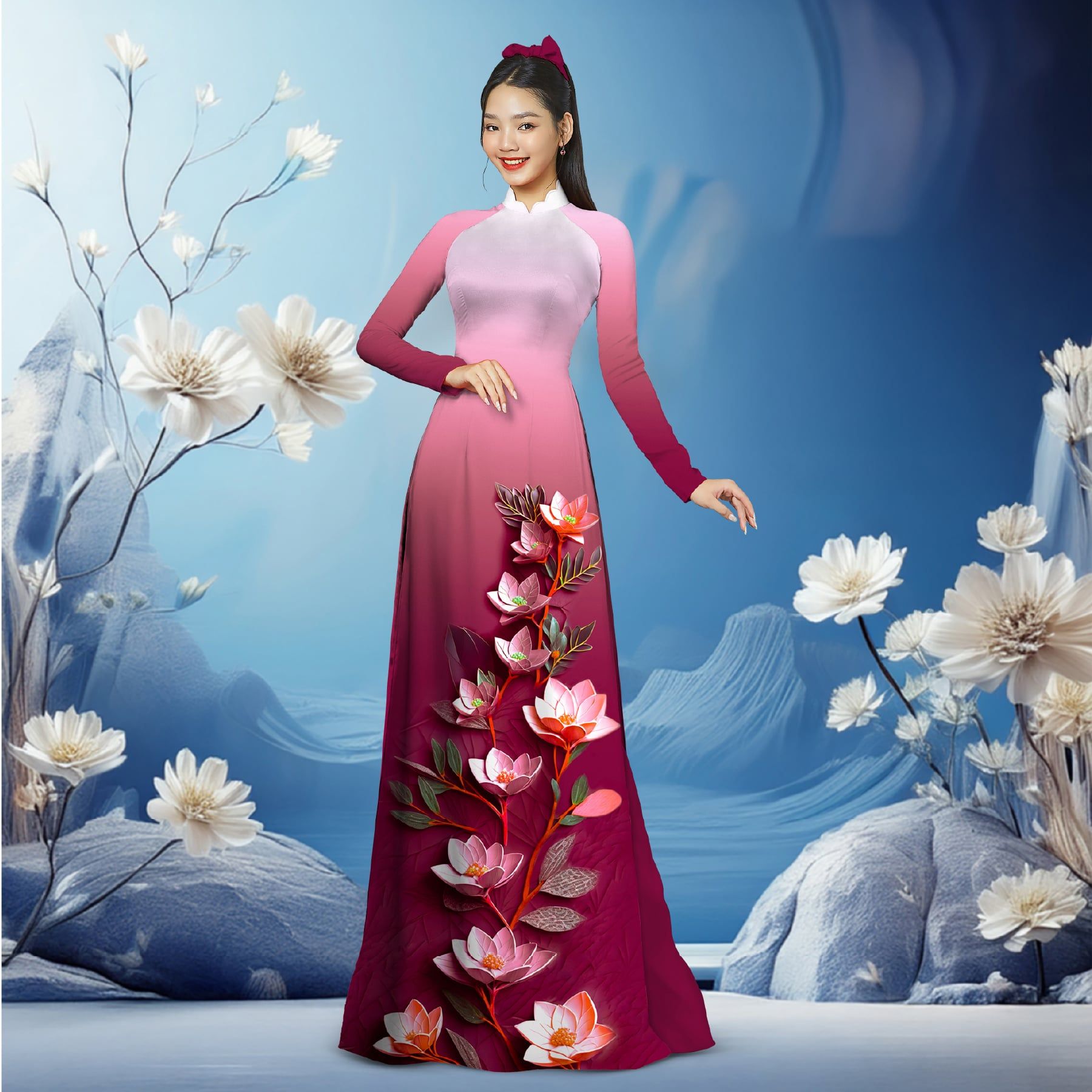 Vải Áo Dài Sắc Phương Nam Hoa Lá Kháng Khuẩn 1m50 x 2m1 ASBR533062MA2