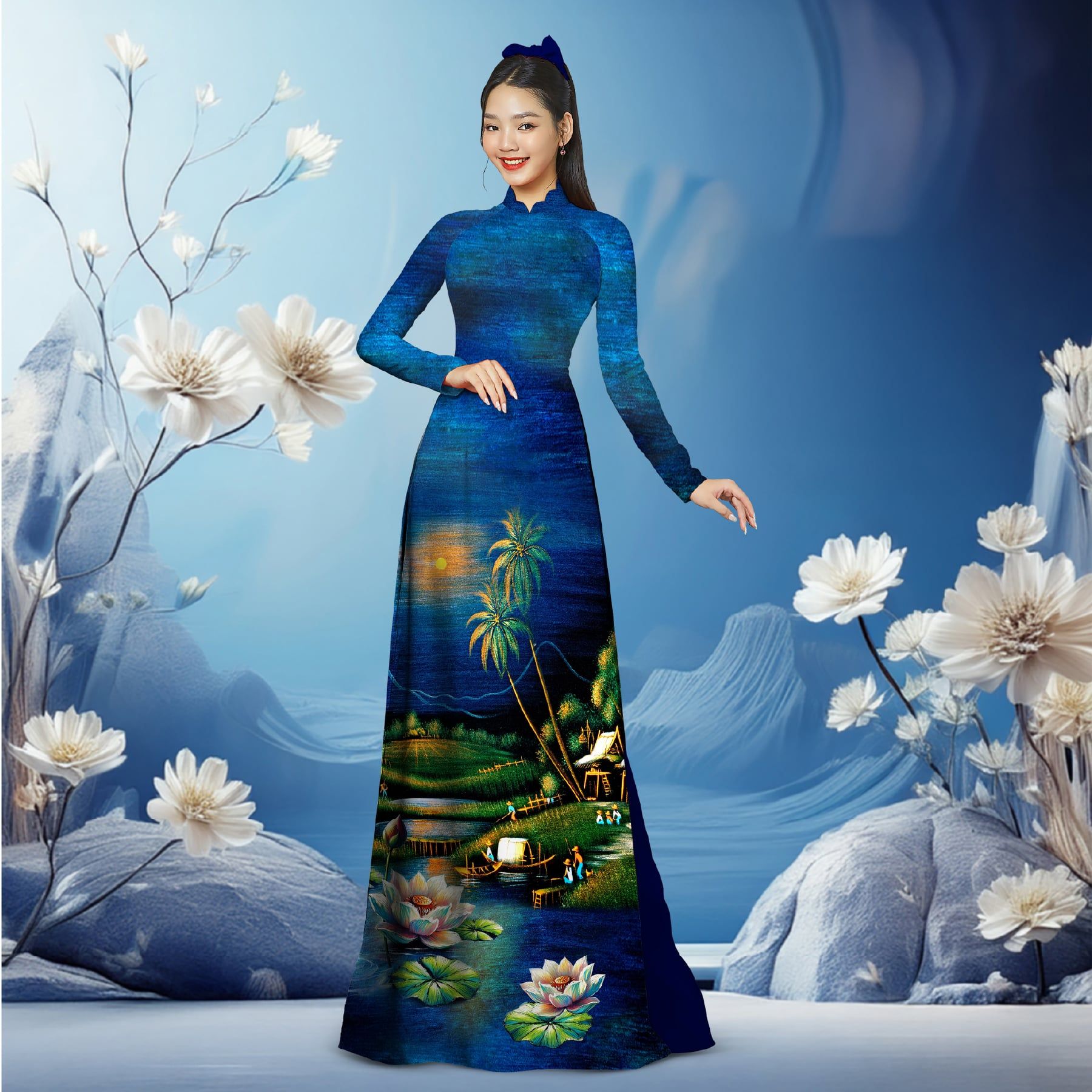 Vải Áo Dài In Sắc Phương Nam Phong Cảnh Sắc Việt Khổ 1m5 x 2m3 ASBR533236LUZ