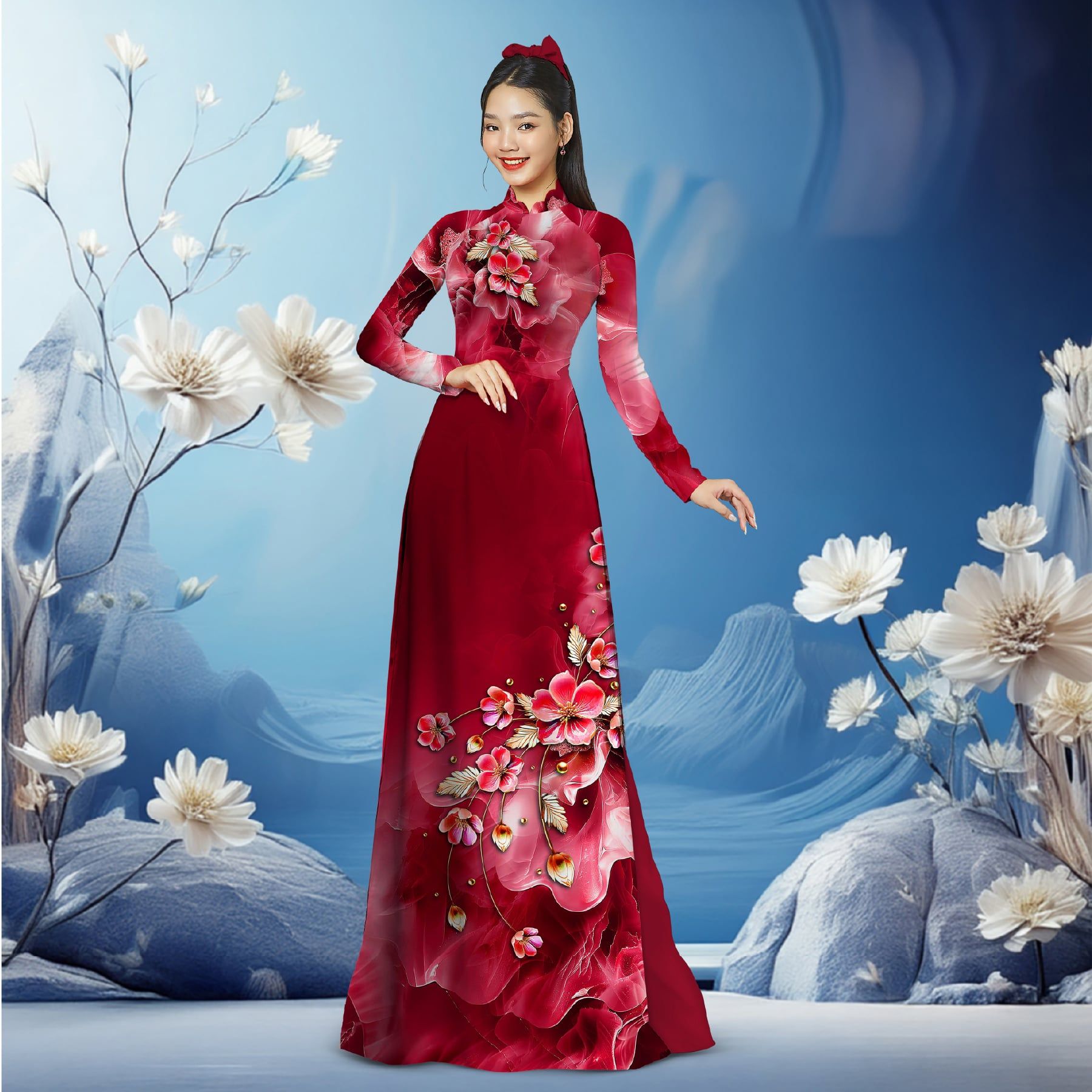 Vải Áo Dài Sắc Phương Nam Hoa Lá Kháng Khuẩn 1m50 x 2m1 ASBR533241MA2