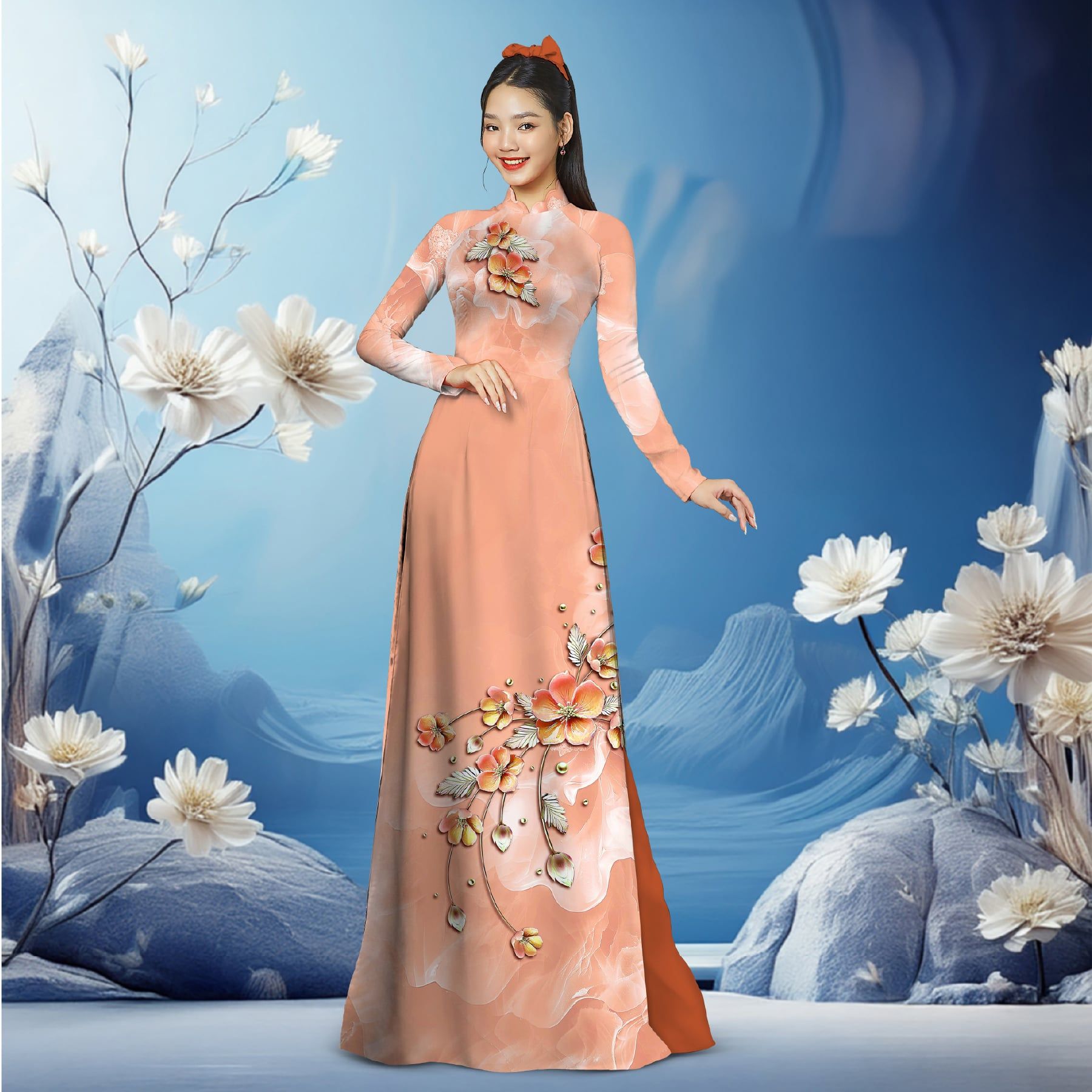 Vải Áo Dài Sắc Phương Nam Hoa Lá Kháng Khuẩn 1m50 x 2m1 ASBR533435MA2