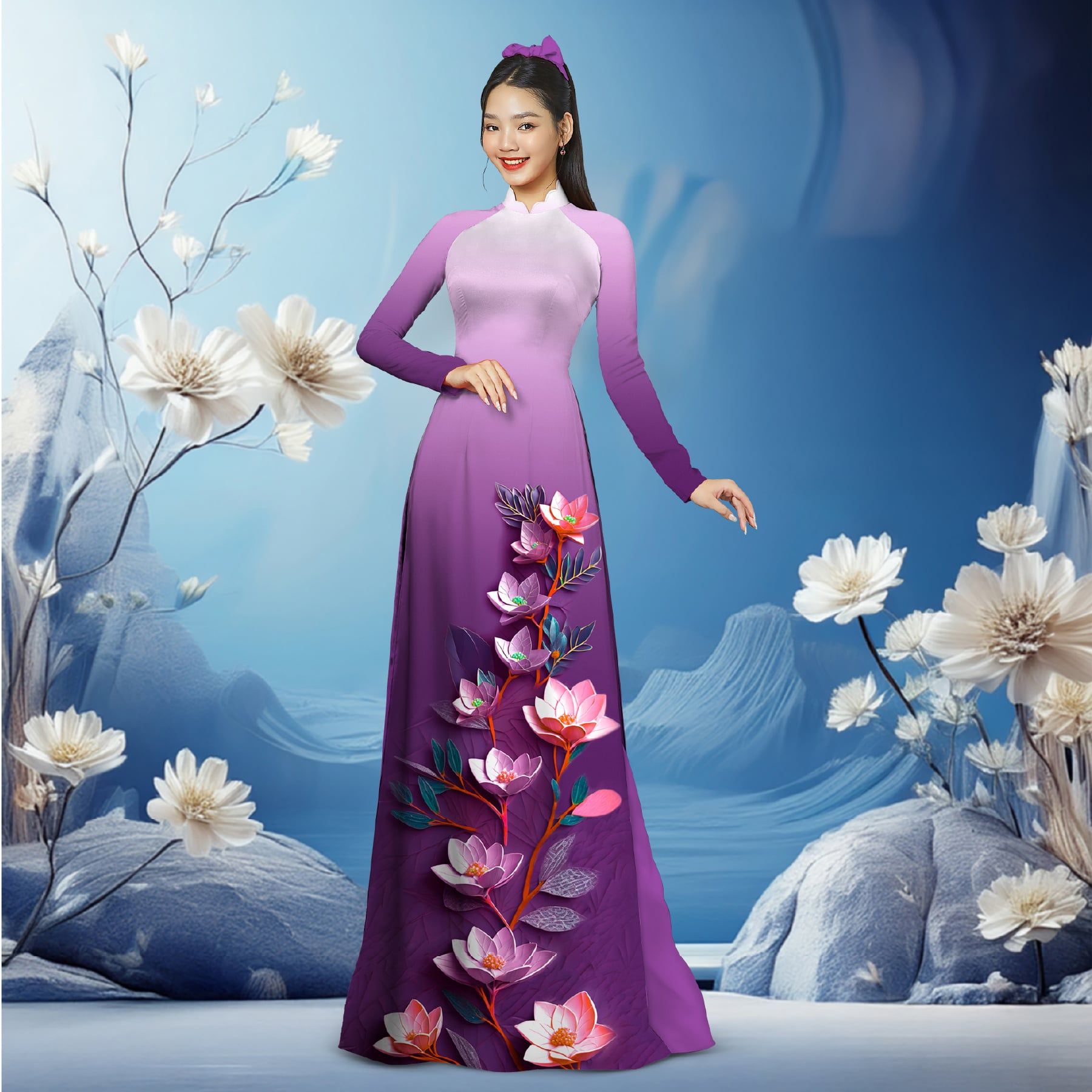 Vải Áo Dài Sắc Phương Nam Hoa Lá Kháng Khuẩn 1m50 x 2m1 ASBR533514MA2