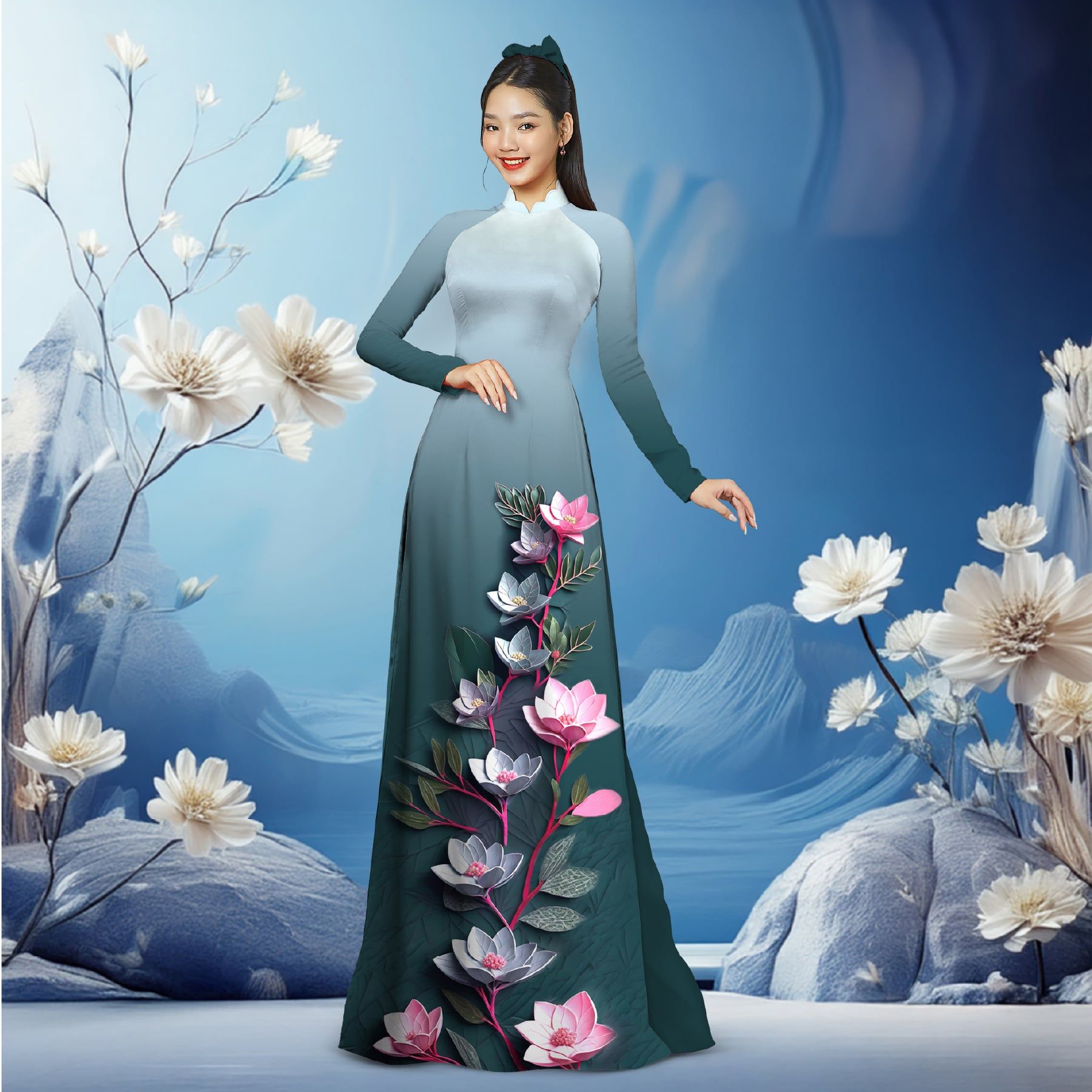 Vải Áo Dài Sắc Phương Nam Hoa Lá Kháng Khuẩn 1m50 x 2m1 ASBR533657MA2