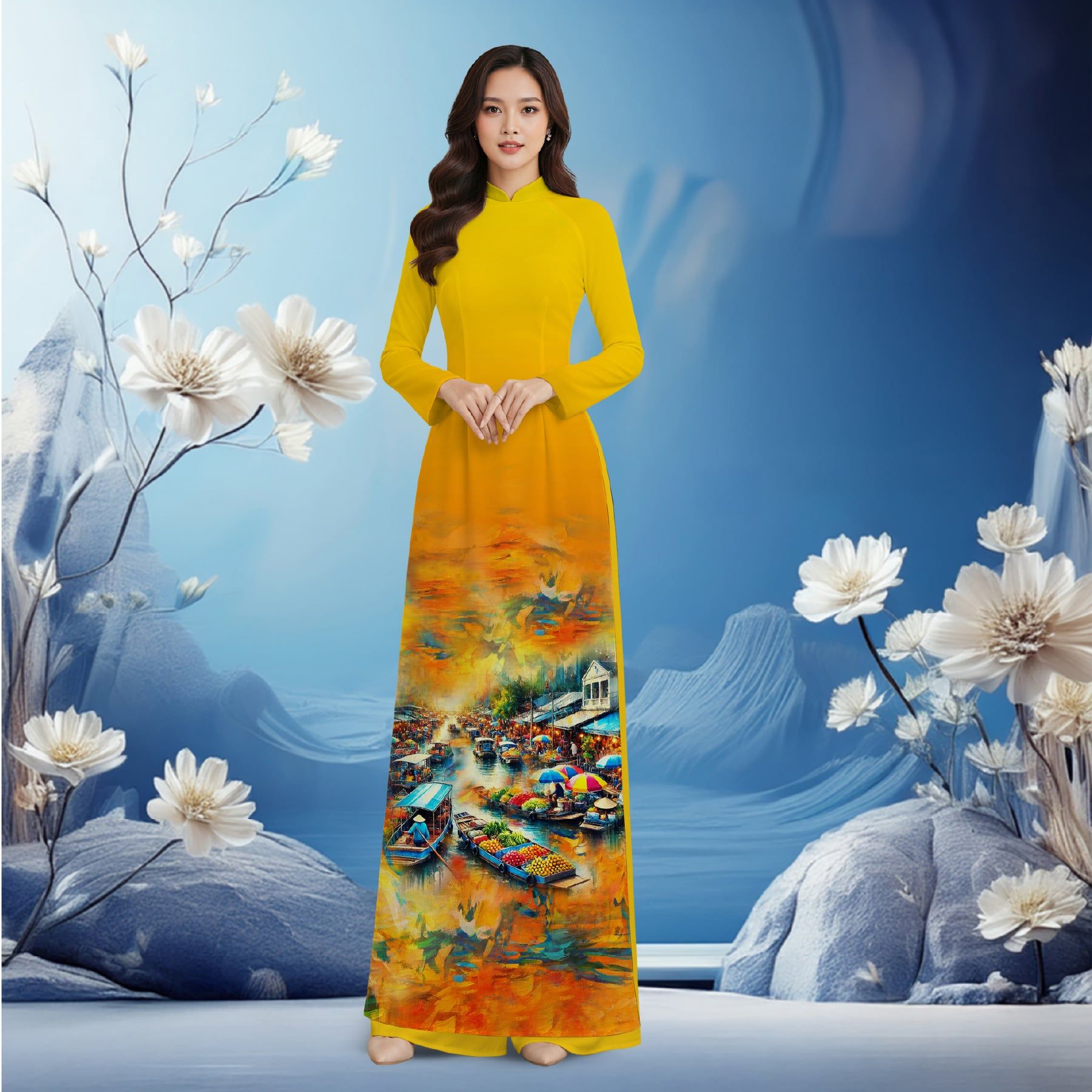 Vải Áo Dài In Sắc Phương Nam Phong Cảnh Sắc Việt Khổ 1m5 x 2m3 ASBR533202LUR