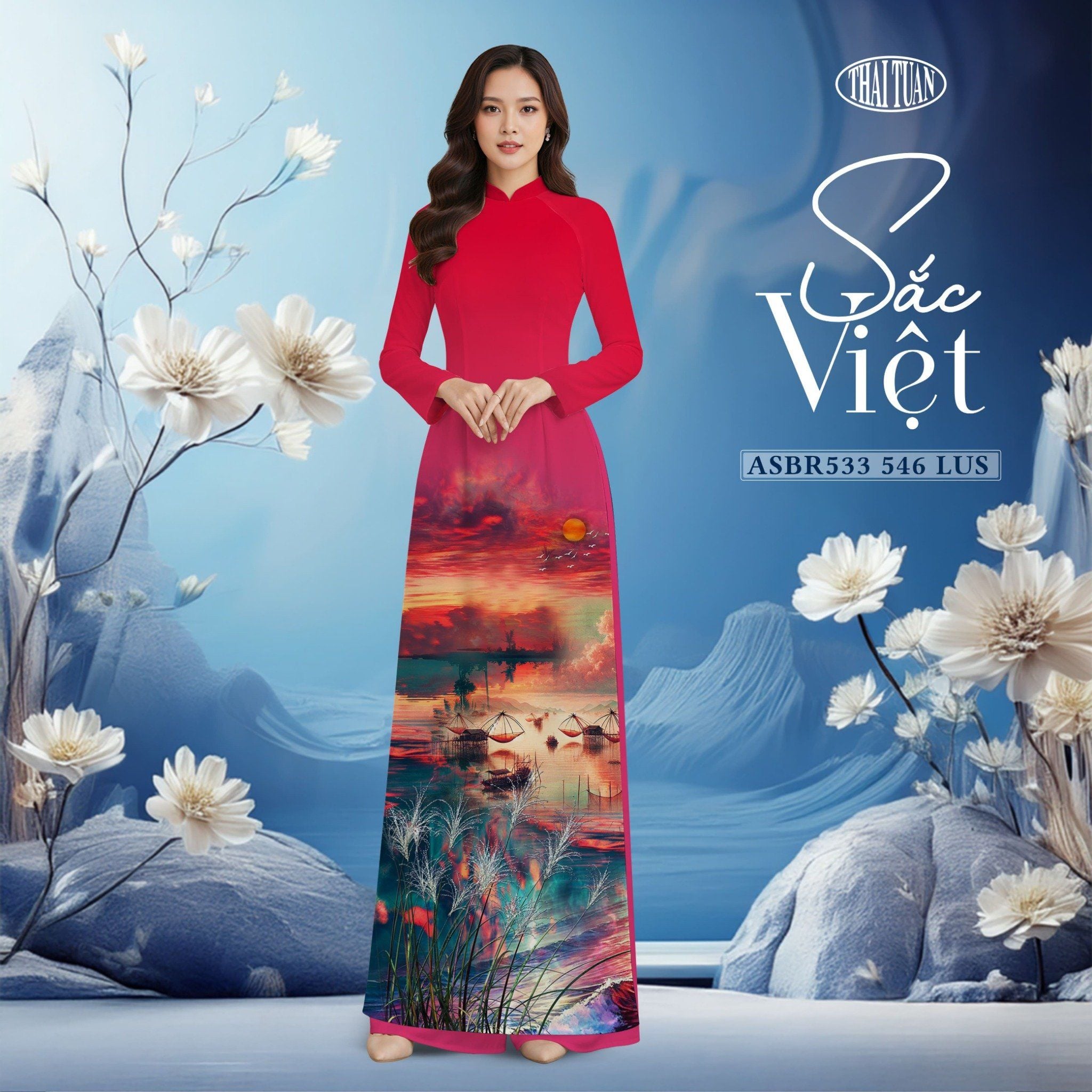 ASBR533546LUS Vải Áo Dài In Sắc Việt Khổ 1m5 x 2m3