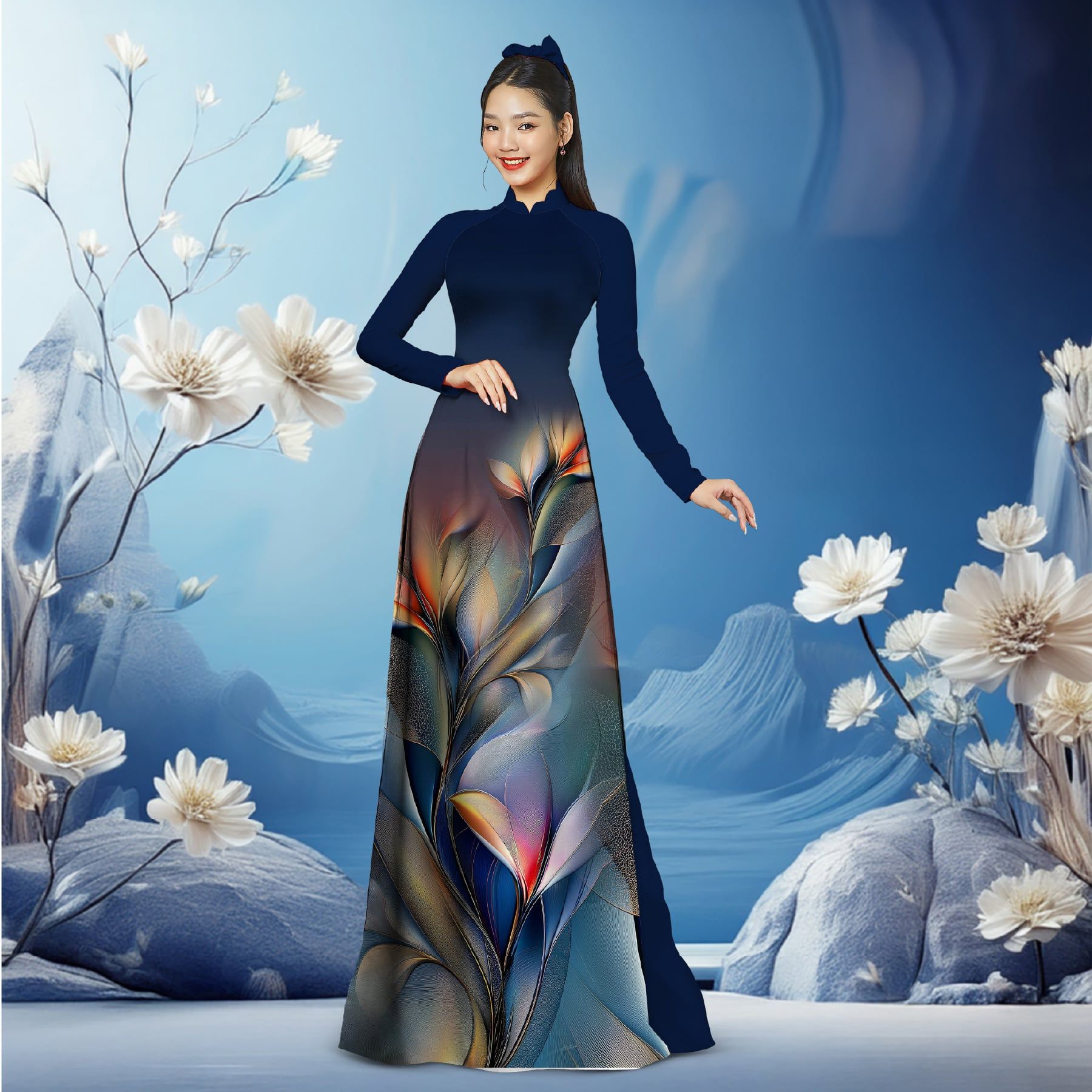 Vải Áo Dài Sắc Phương Nam Hoa Lá Kháng Khuẩn 1m50 x 2m1 ASBR533657MA1