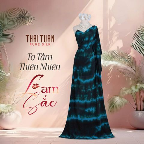 Vải Tơ Tằm Lam Sắc Màu Xanh Khói Khổ 1m15 x 2m5 ATRN003W83