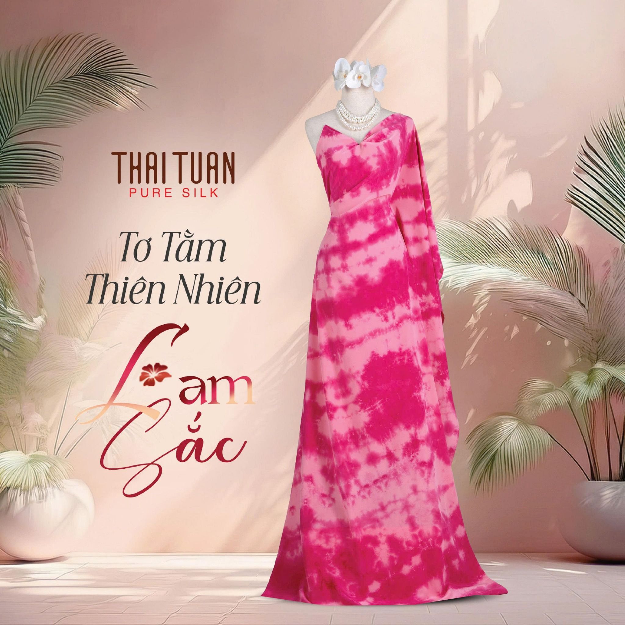 Vải Tơ Tằm Lam Sắc Màu Hồng Khổ 1m15 x 2m5 ATRN003W06