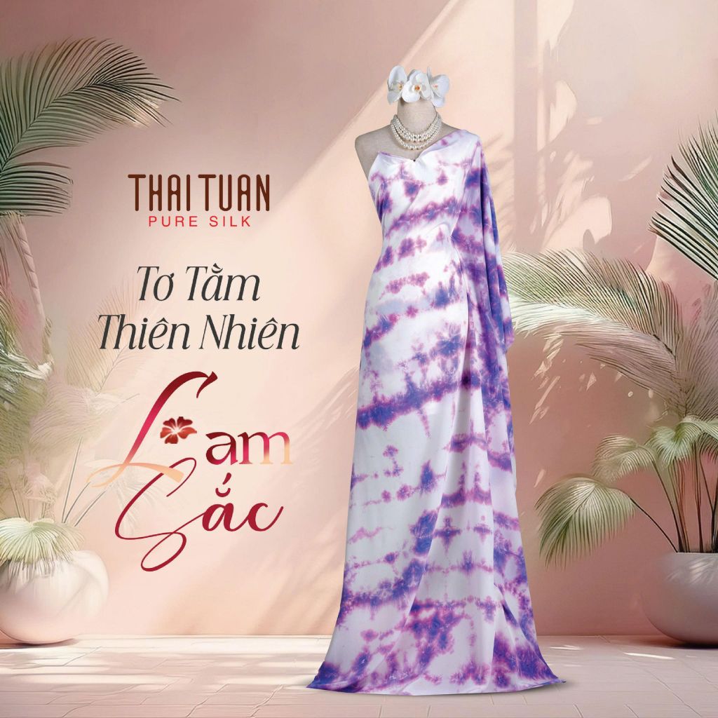 Vải Tơ Tằm Lam Sắc Màu Tím Nhạt Khổ 1m15 x 2m5 ATRN003W26