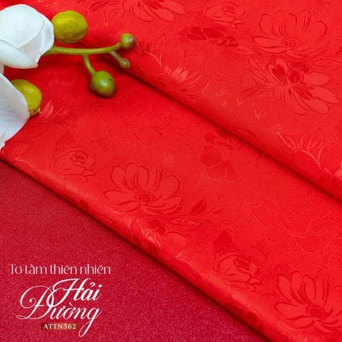 ATTN56241F Vải Tơ Tằm Hải Đường Màu Đỏ Khổ 1m15 x Dài 2m5