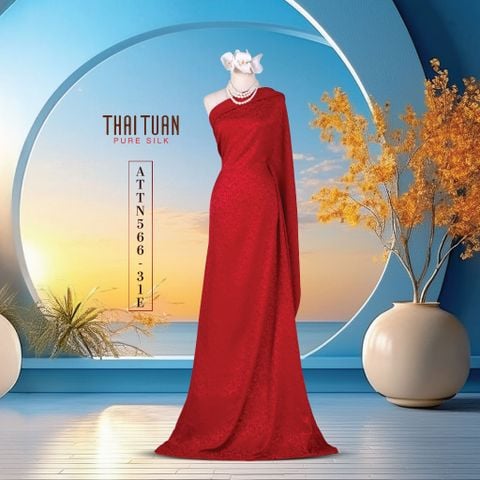 ATTN56631E Vải Tơ Tằm Cao Cấp Hoa Lá Màu Tím Khổ 1m15 x Dài 3m5