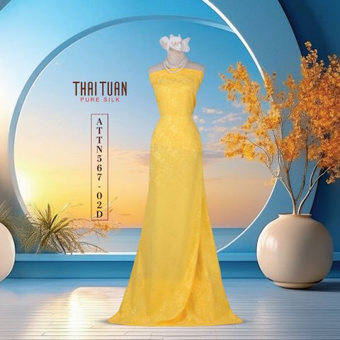 Vải Tơ Tằm Cao Cấp Hoa Lá Màu Vàng Đậm Khổ 1m15 x Dài 2m4 ATTN56702D