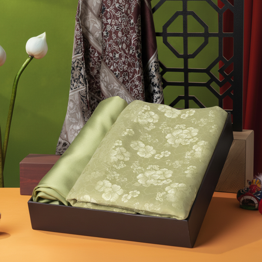 ATTN568 Vải Tơ Tằm Thượng Hạng Họa Tiết Hoa Thảo Mộc 1m15 x 3m