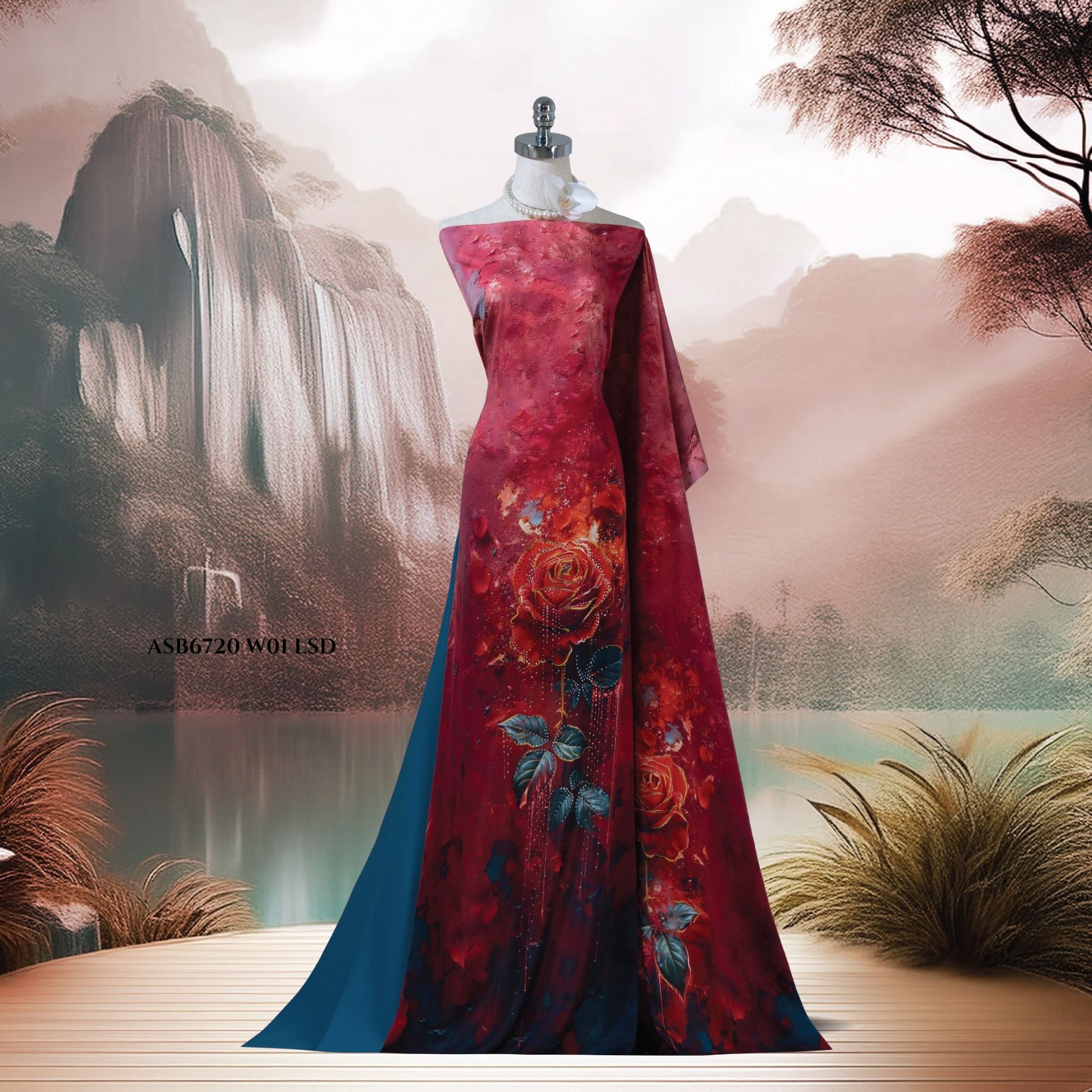 ASB6720W01LSD Vải Áo Dài Satin Hương Thơm Đính Đá Khổ 1m50 x Dài 2m3