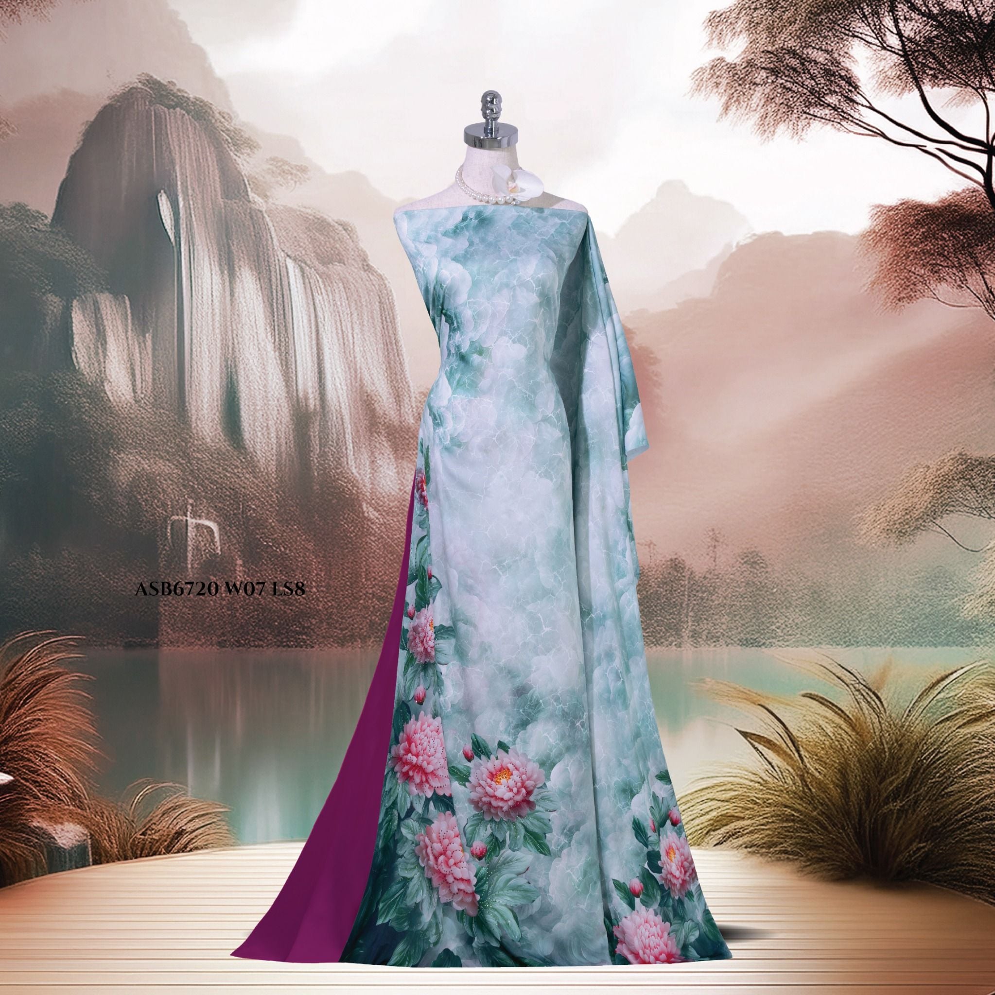 ASB6720W07LS8 Vải Áo Dài Satin Hương Thơm Đính Đá Khổ 1m50 x Dài 2m3