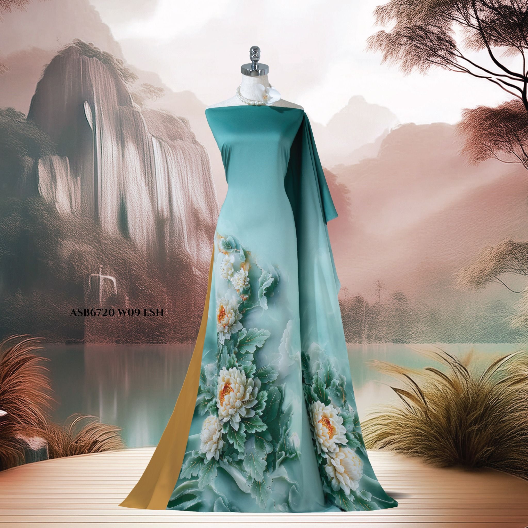 ASB6720W09LSH Vải Áo Dài Satin Hương Thơm Đính Đá Khổ 1m50 x Dài 2m3