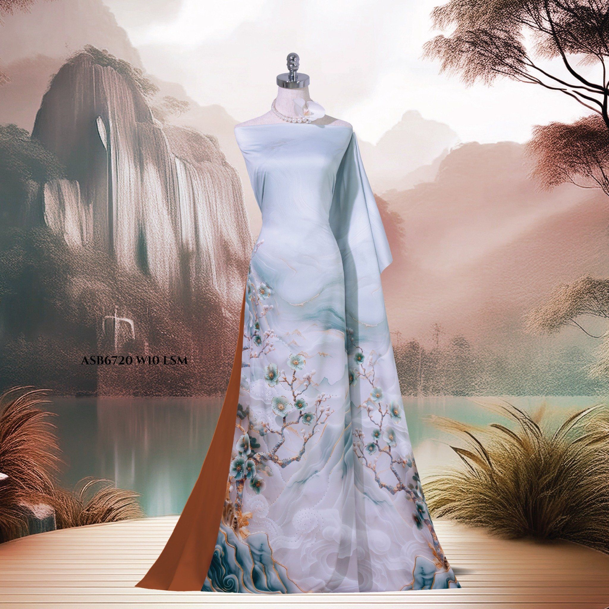 ASB6720W10LSM Vải Áo Dài Satin Hương Thơm Đính Đá Khổ 1m50 x Dài 2m3