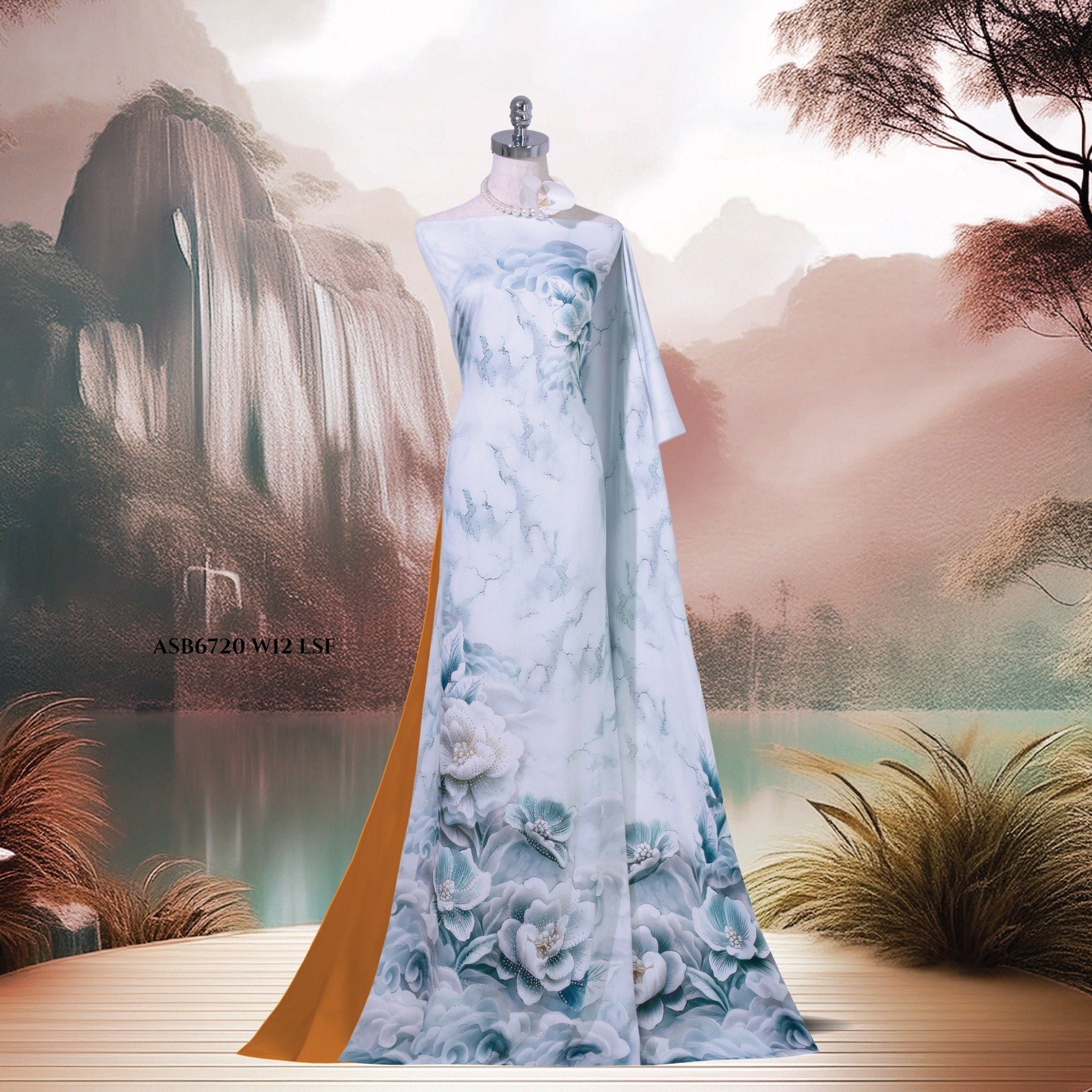 ASB6720W12LSF Vải Áo Dài Satin Hương Thơm Đính Đá Khổ 1m50 x Dài 2m3