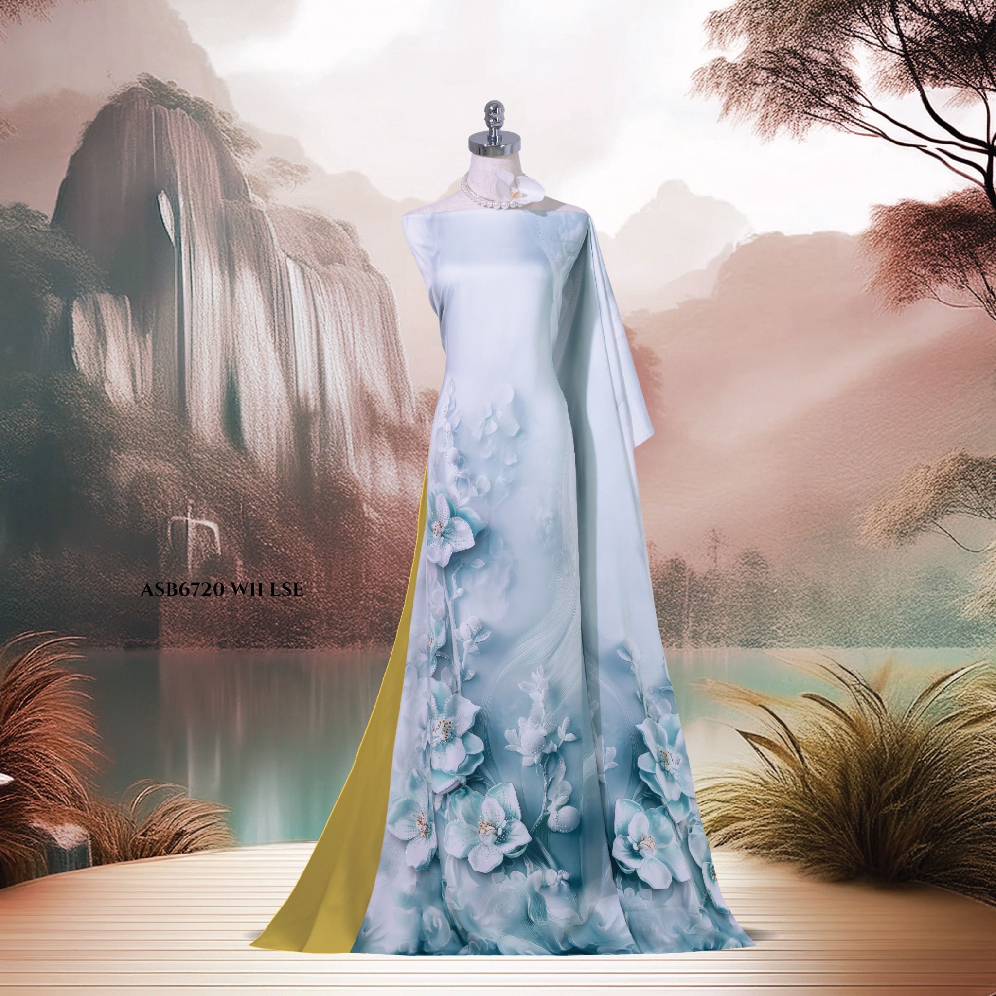 ASB6720W11LSE Vải Áo Dài Satin Hương Thơm Đính Đá Khổ 1m50 x Dài 2m3