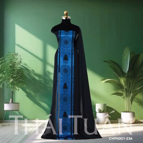 CCPL003-053 Vải Gấm Họa Tiết Trống Đồng Chuyên Biệt Có Họa Tiết Màu Xanh Màu Khổ 1m5 x 2m5