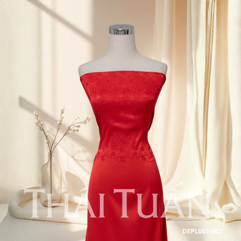 Vải Gấm Lụa Thêu Màu Đỏ Khổ 1m15 x 2m5 CKFN005231