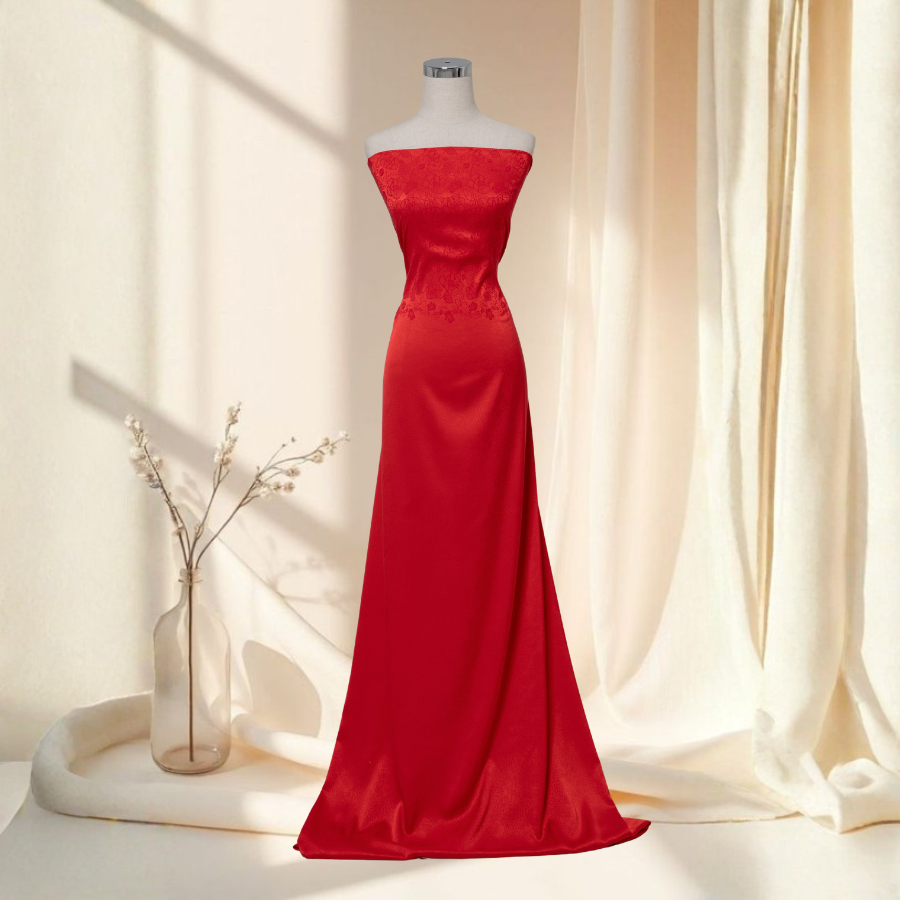 Vải Gấm Lụa Thêu Màu Đỏ Khổ 1m15 x 2m5 CKFN005231