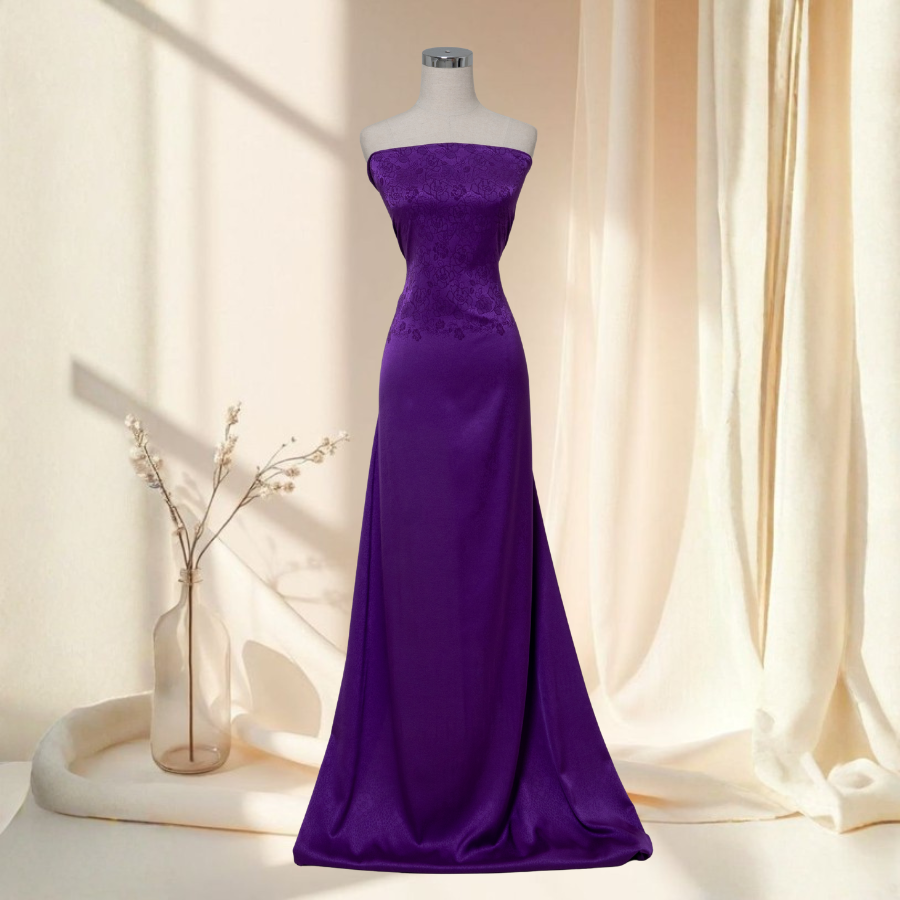 Vải Gấm Lụa Thêu Màu Tím Khổ 1m15 x 2m5 CKFN007314