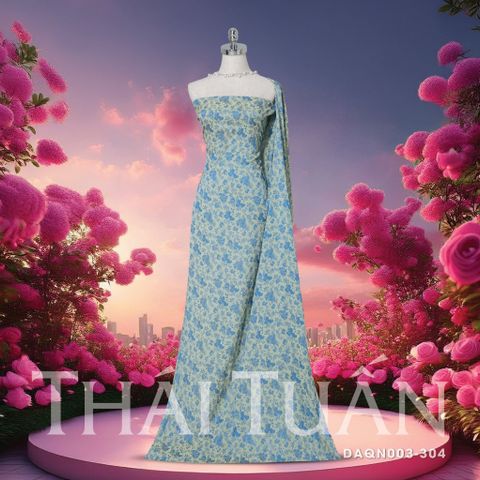 DAQN003-304 Vải Gấm Lụa Họa Tiết Hoa Màu Vàng Xanh Khổ 1m15 x 2m5