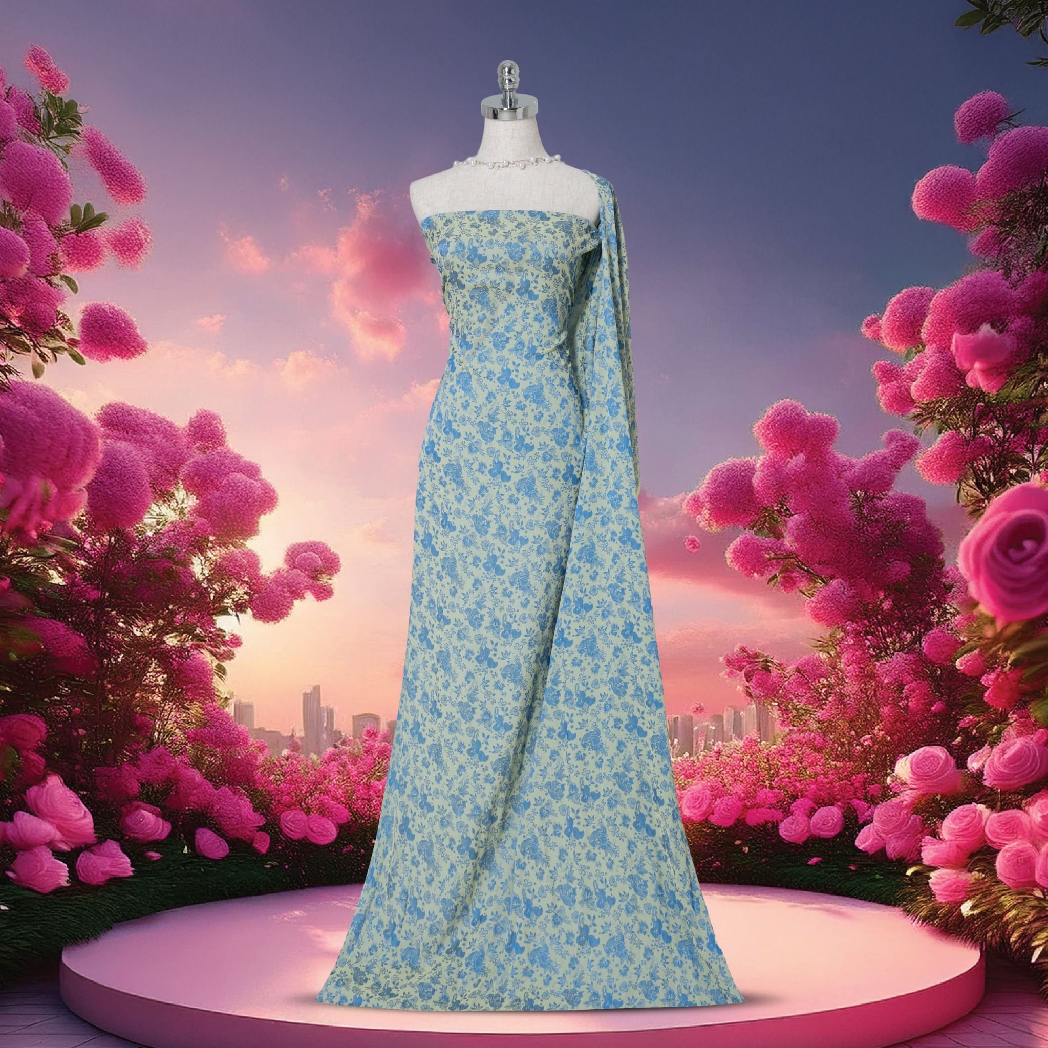 DAQN003-304 Vải Gấm Lụa Họa Tiết Hoa Màu Vàng Xanh Khổ 1m15 x 2m5