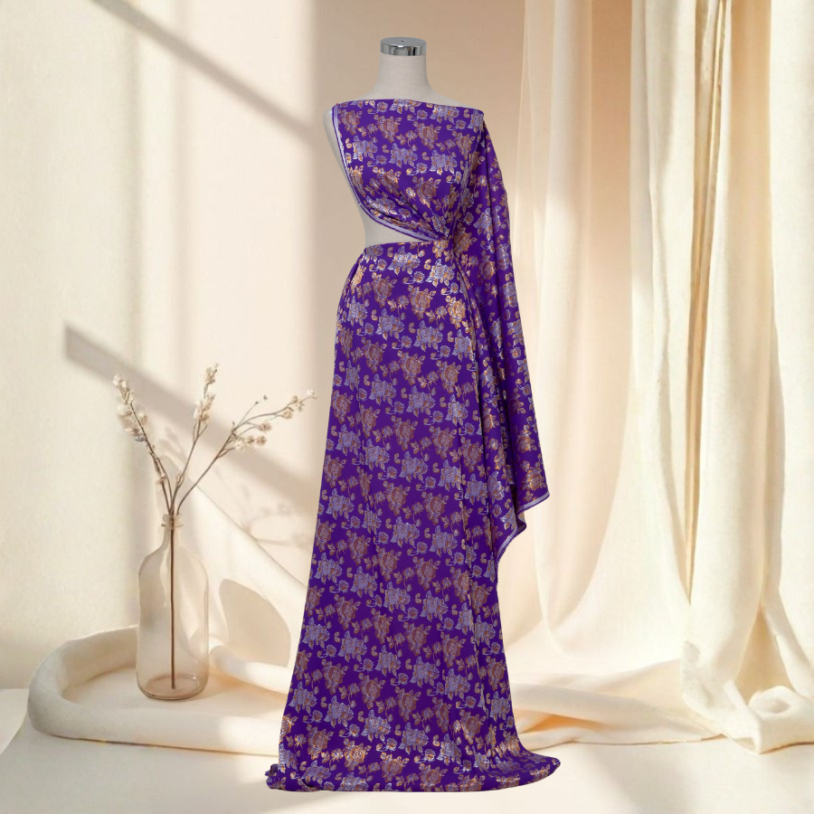 Vải Gấm Gốc Hoa Ánh Kim Màu Tím Khổ 1m15 x 2m2 DGZN001030