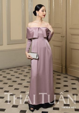1W95A621 Bộ Áo Dài May Sẵn Trơn Cách Điệu