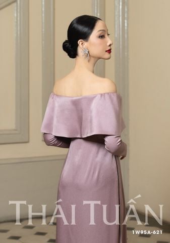 1W95A621 Bộ Áo Dài May Sẵn Trơn Cách Điệu