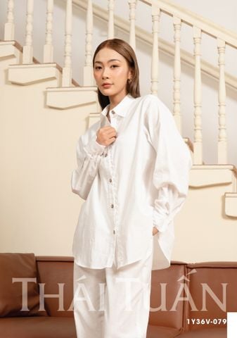 Đồ Bộ Dài Cổ Sơmi Vải Trơn Cách Điệu 1Y36V079