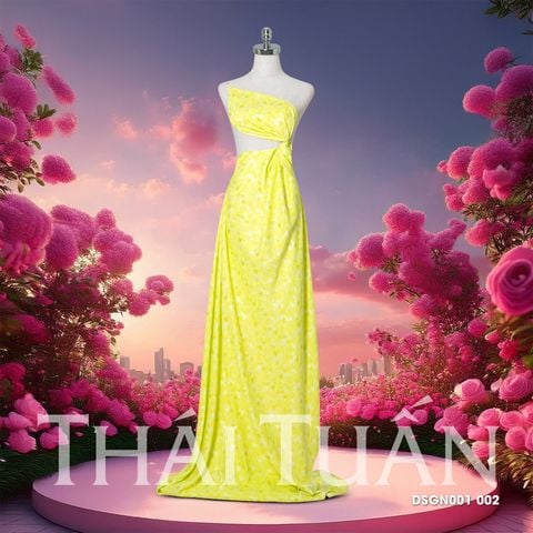 DSGN001-002 Vải Gấm Hoa Co Giãn Màu Vàng Úa Khổ 1m15 x 2m5