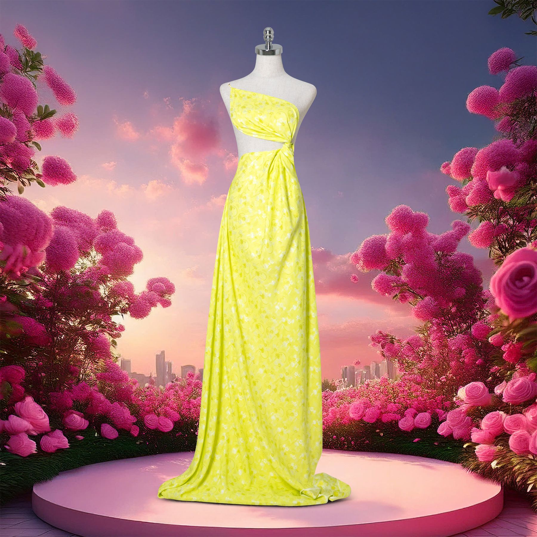 DSGN001-002 Vải Gấm Hoa Co Giãn Màu Vàng Úa Khổ 1m15 x 2m5