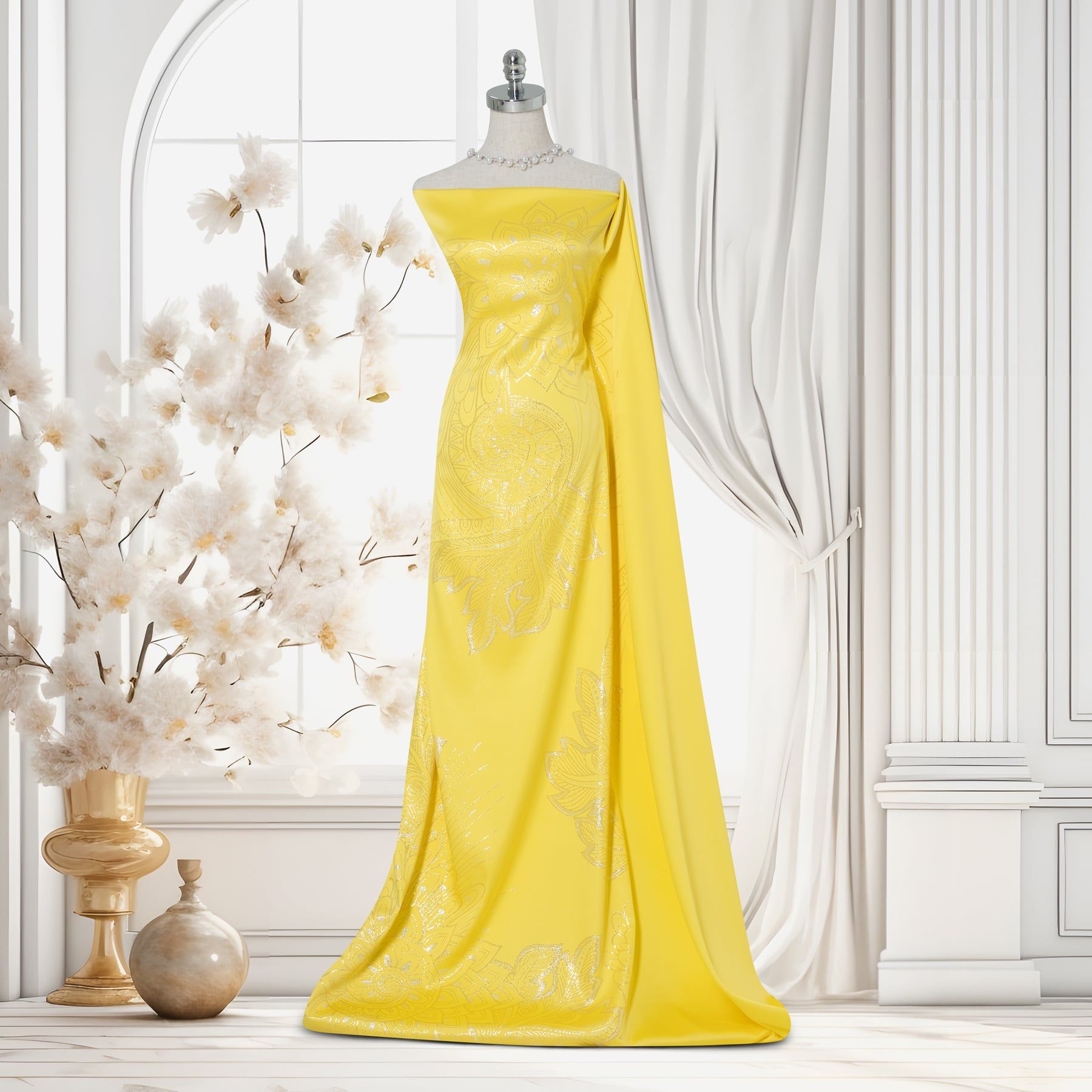 Vải Gấm Như Ý Cao Cấp Chuyên Biệt Màu Vàng Sáng Khổ 1m50 x 2m3 DSSL001002