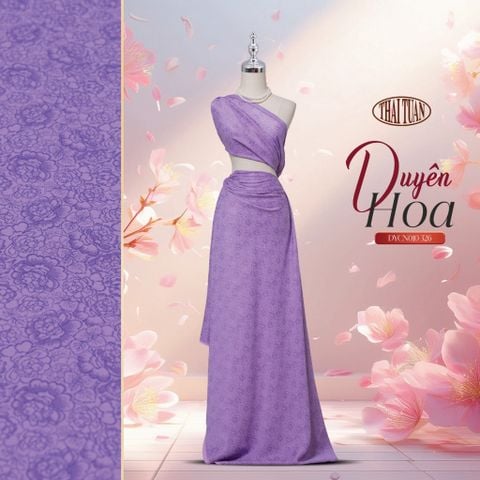 Gấm Duyên Hoa Họa Tiết Hoa Lá Màu Tím Khổ 1m15 x 2m5 DYCN010026
